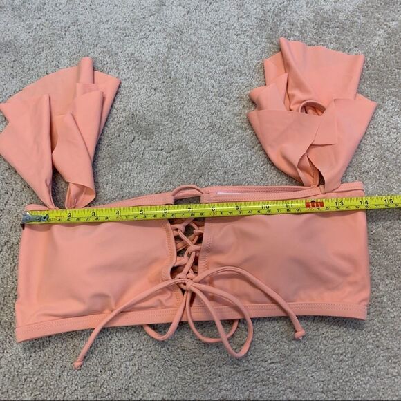 𝅺PEACH Laceup ruffle frill Shoulder crop top bikini top Sz M 🔥 - Picture 7 of 8